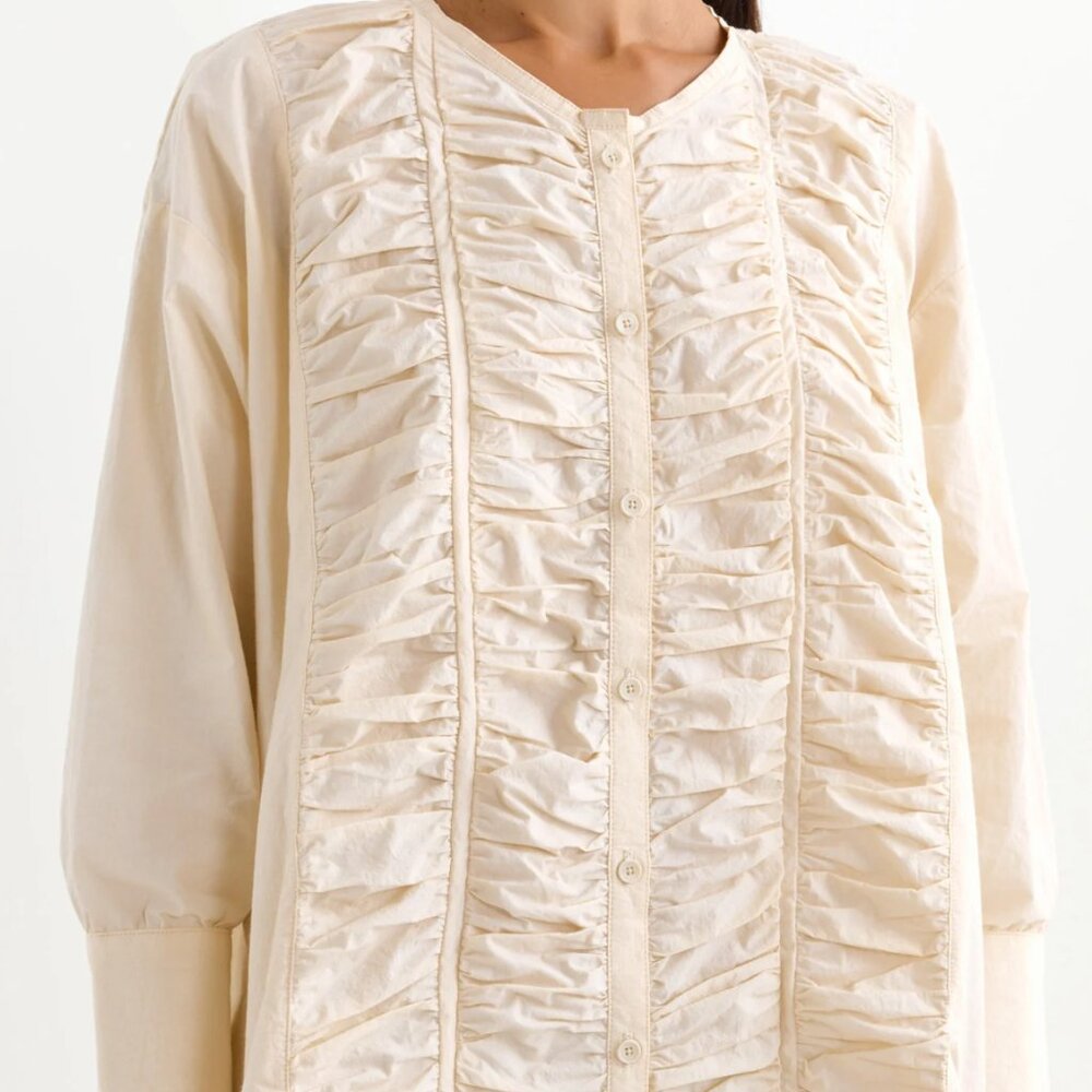 Black Crane NWT Women's Cotton Ruffled Dress in Ivory Sz L